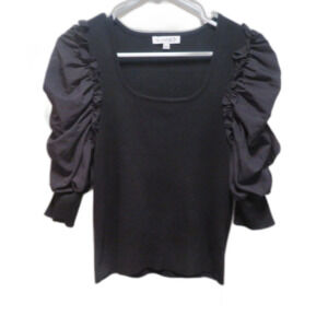 Nanette Lepore Ribbed Knit Top Puffed Ruched Sleeves Size Large